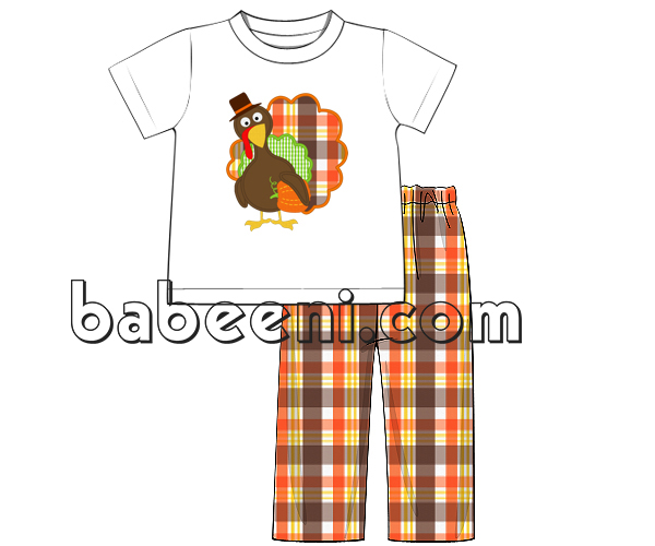 Nice turkey applique outfit for boy - BC 727